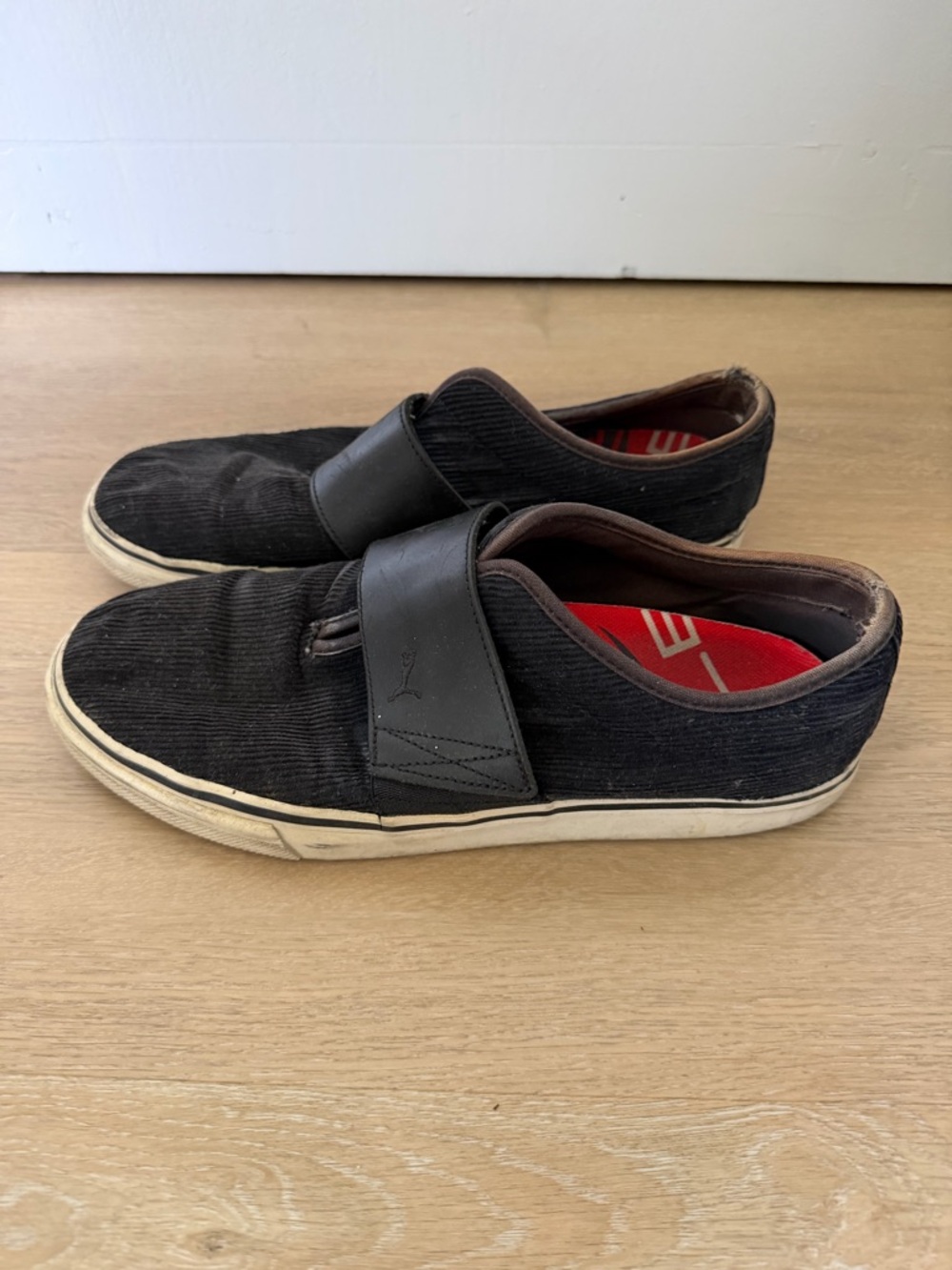 Puma El Rey Black Corduroy Slip-On Loafers with black Strap
